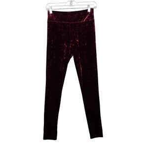 Velvet Leggings Womens Small Burgundy Crushed Velvet High Rise Stretch Pants